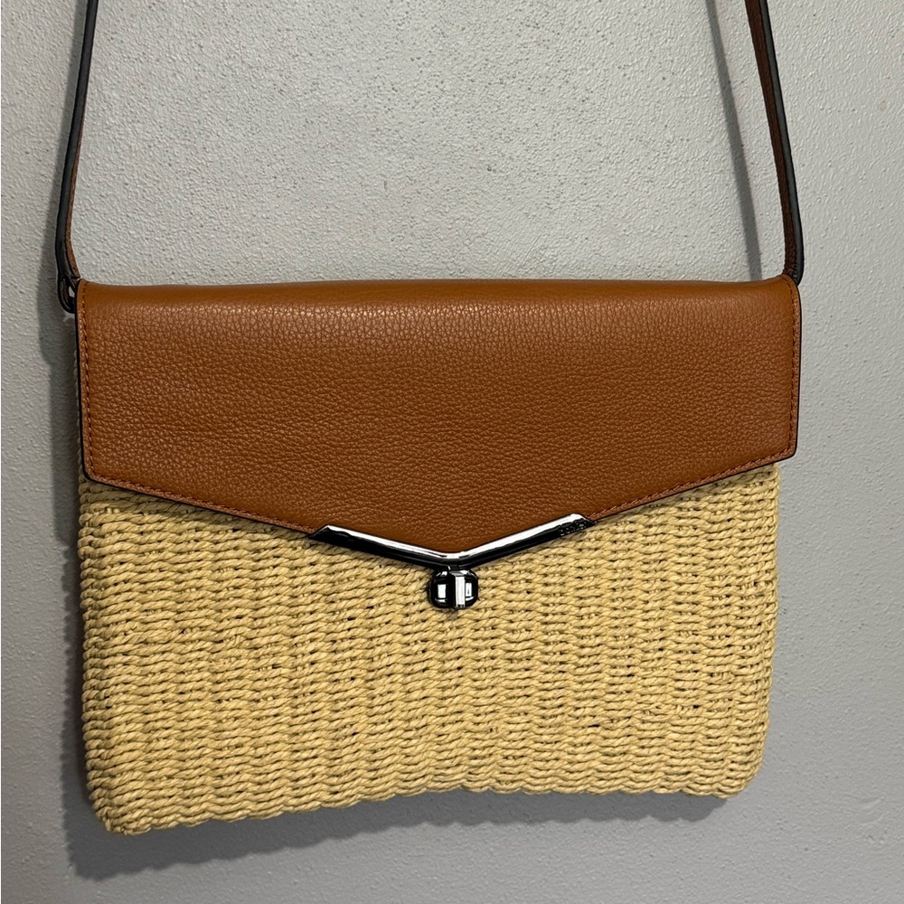 Botkier Valentina Convertible Bag Brown Leather and Maple Straw Purse